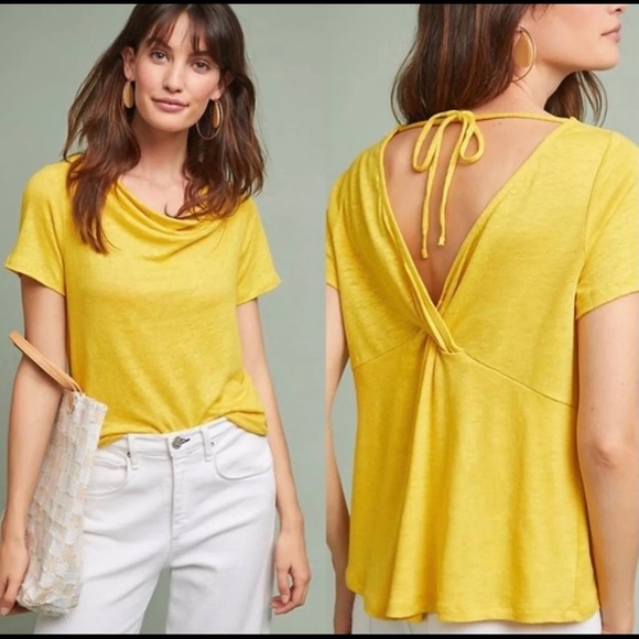 Anthropologie Maeve Yellow linen top. - Picture 1 of 5